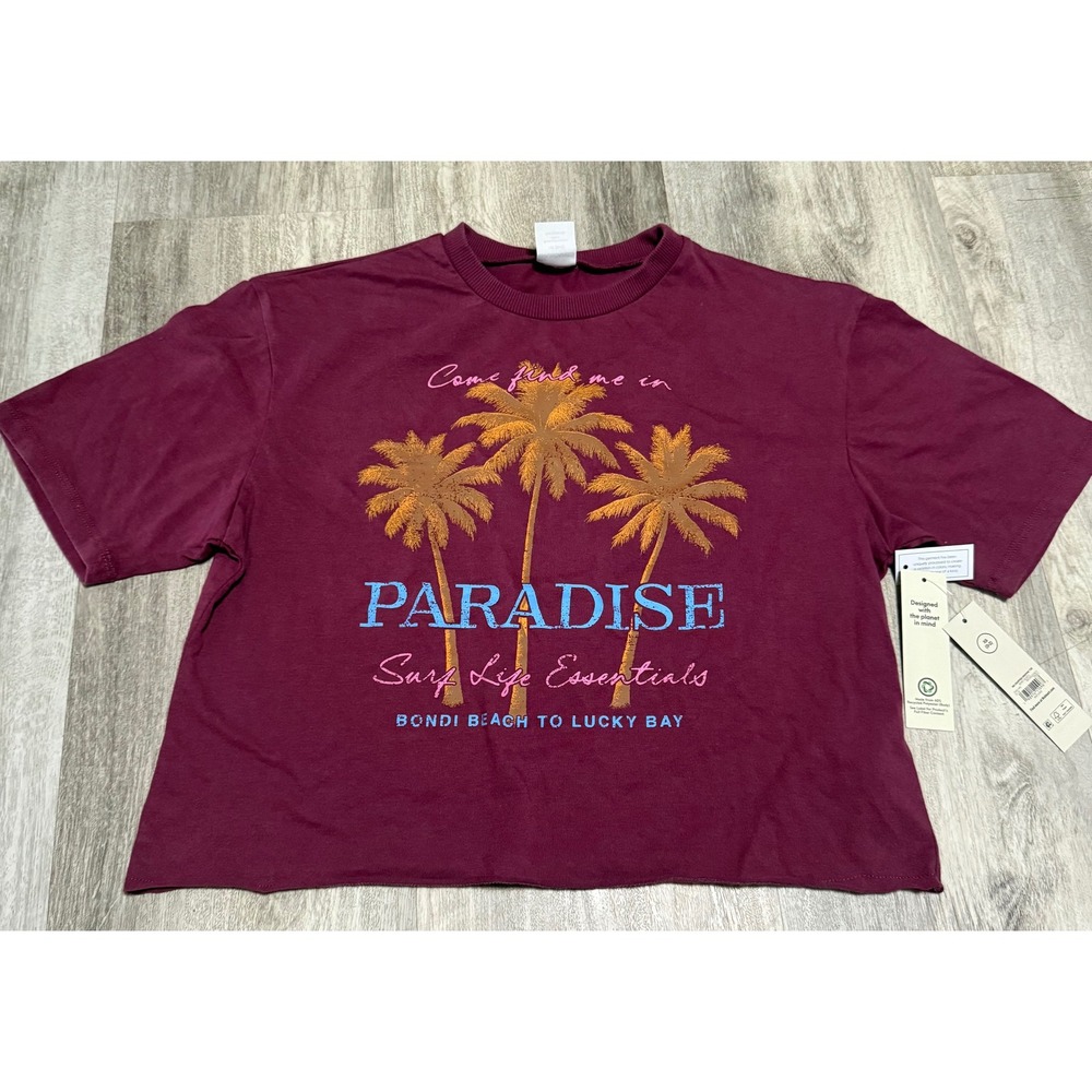No Boundaries Paradise Surf Life Essentials Crop Top Burgundy XS 0-2 NWT